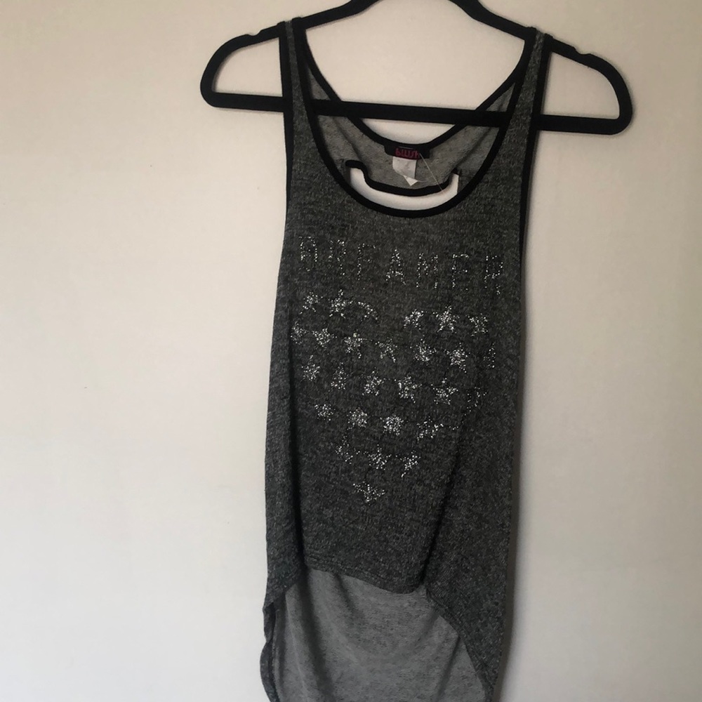 Black and silver open back tank top